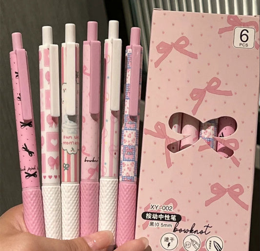 ✨Bowknot Pink Cutie Gel Pen Set (Pack of 6)✨