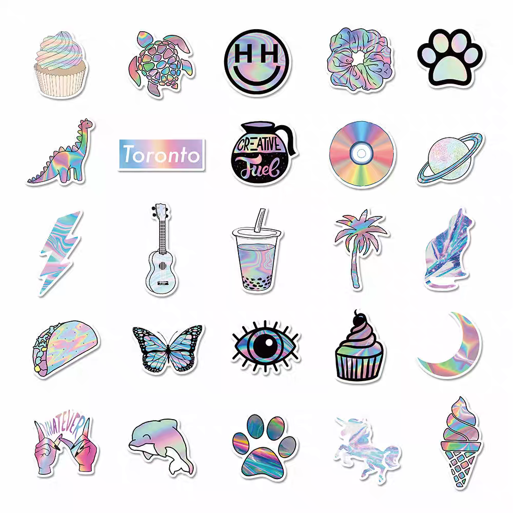 PS17 Set of 50 Holographic Look Y2K Vibes Stickers Pack