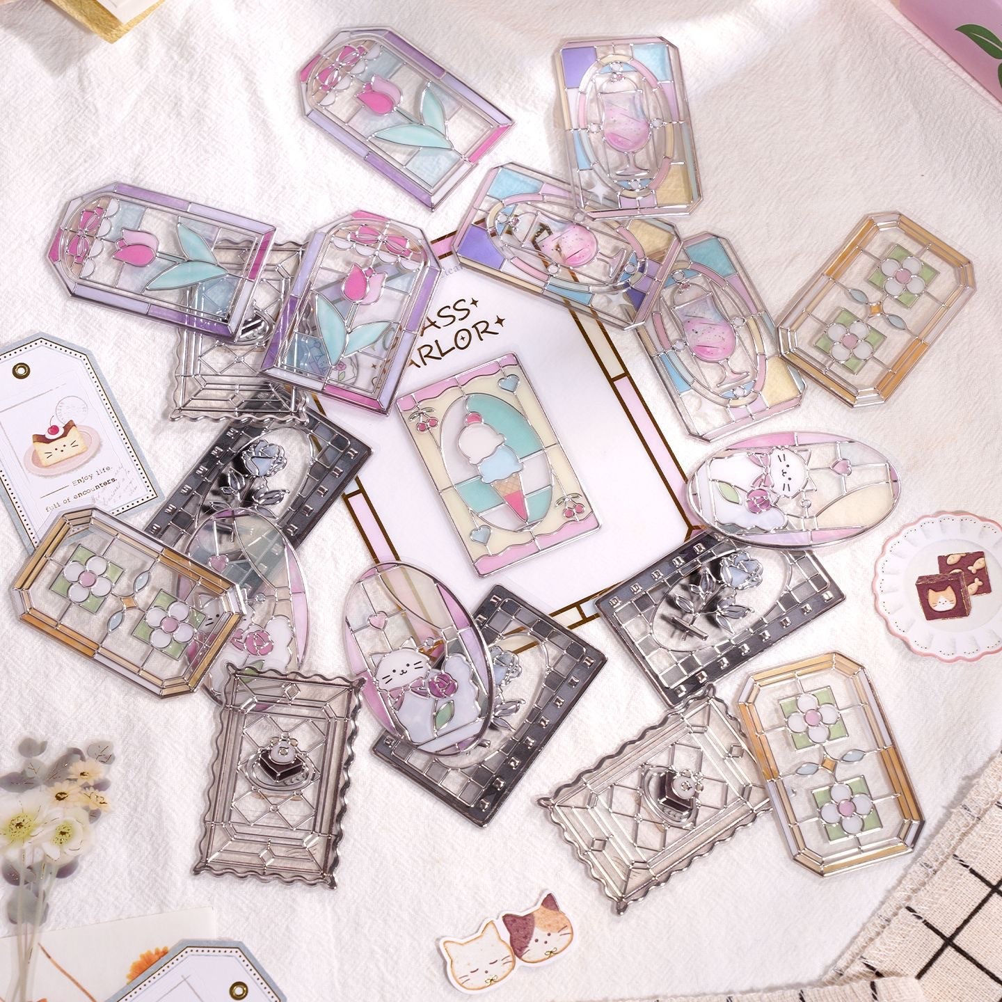 Premium Viral Stained Glass Parlor Clear Stained Stickers