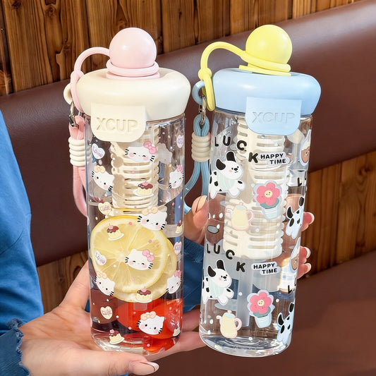 Cute Cartoon XCUP Water Bottle with Straw & Wrist Strap