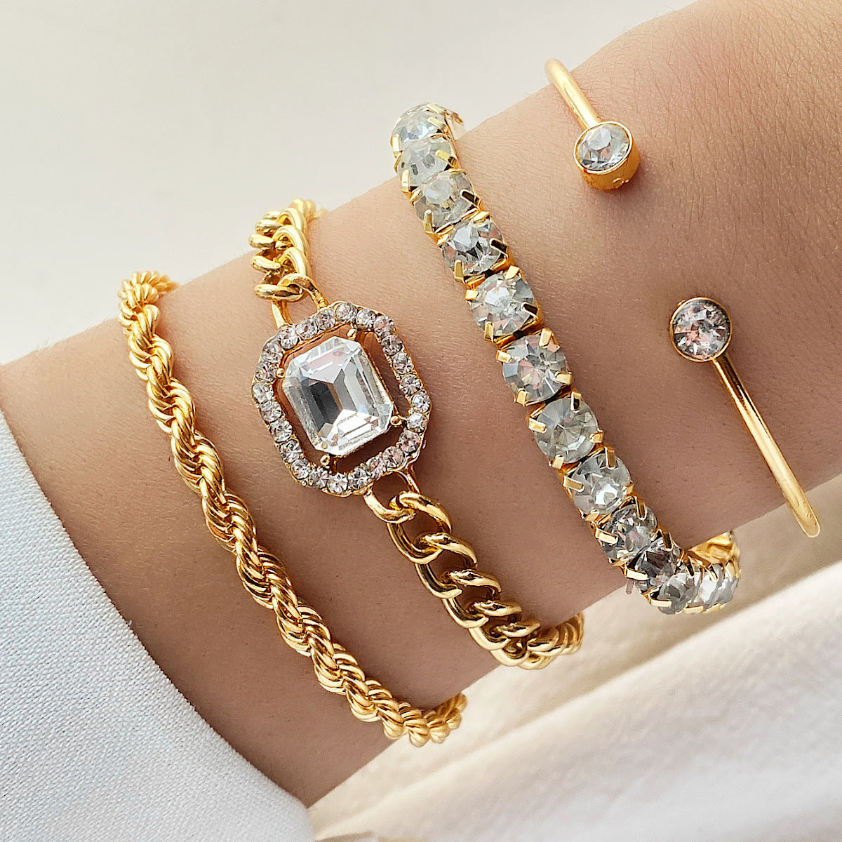 Sparkly Set of 4 Stone Bracelets