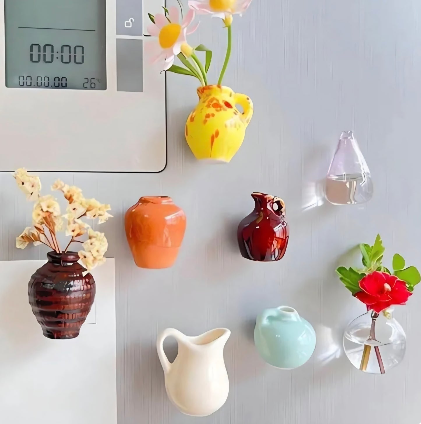 Set of 8 Mini Flower Vase Pot Fridge Magnets