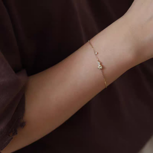 S925 Silver Minimal Rose Heart Bracelet with Gold Coating