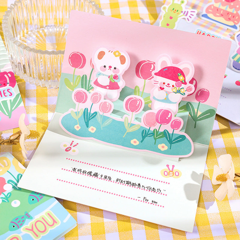 Kawaii 3D Pop-Up Wishes Greeting Card
