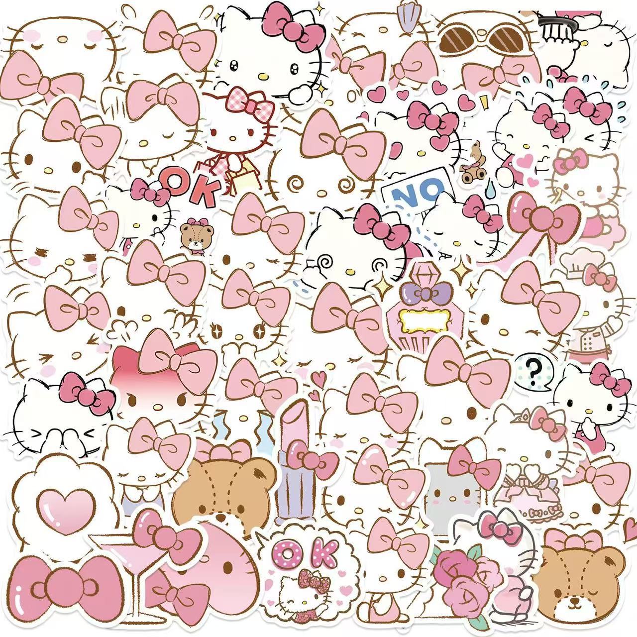 PS21 Set of 50 Pink Hello Kitty Bow Stickers Pack