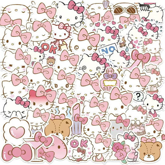 PS21 Set of 50 Pink Hello Kitty Bow Stickers Pack