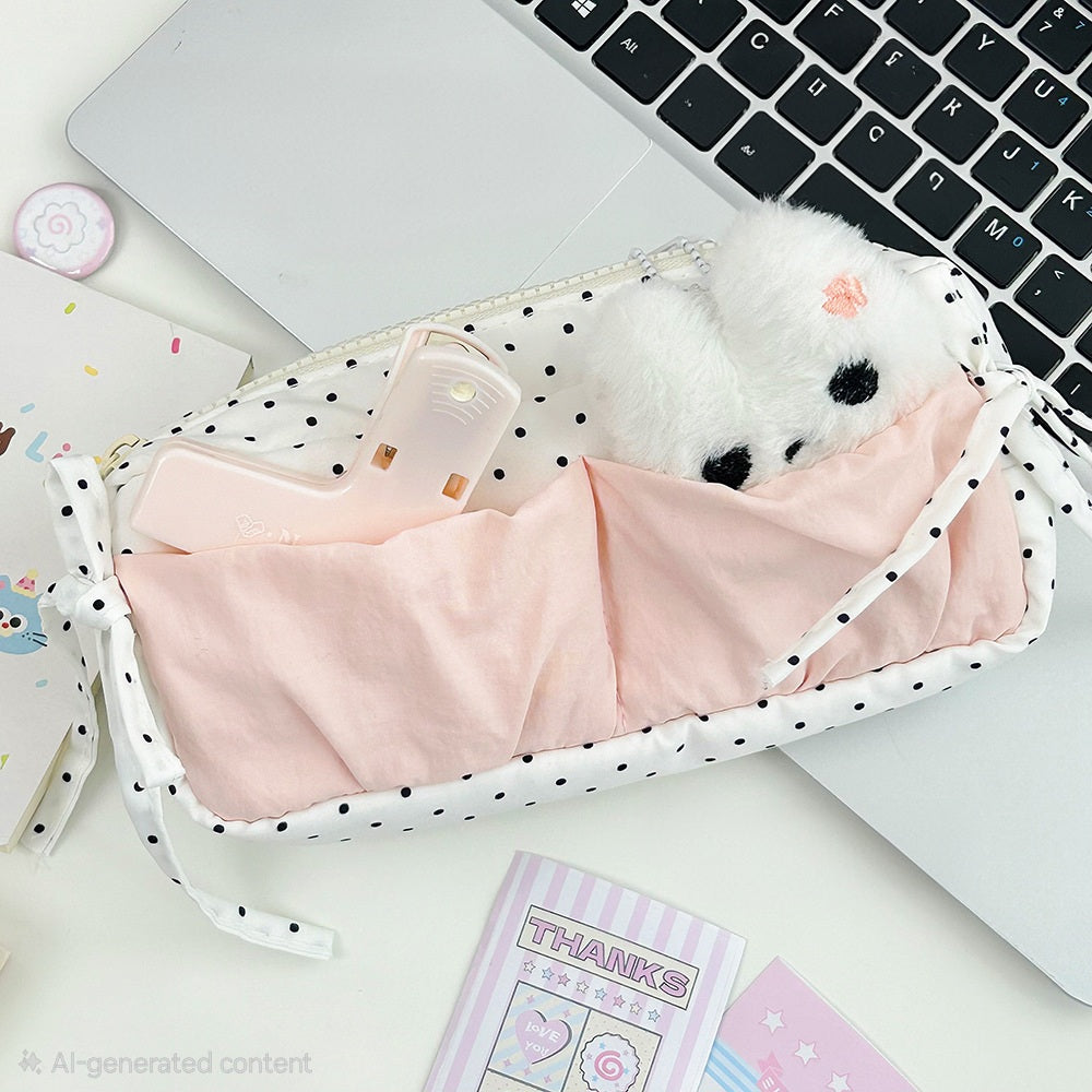 Coquette Polka Dot Bow Pencil Pouch 🎀🤍