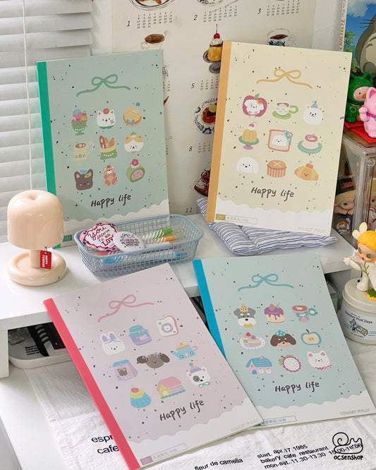 Happy Life Kawaii Cute B5 Ruled  Notebook – Pastel Cartoon Designs 🎀📒