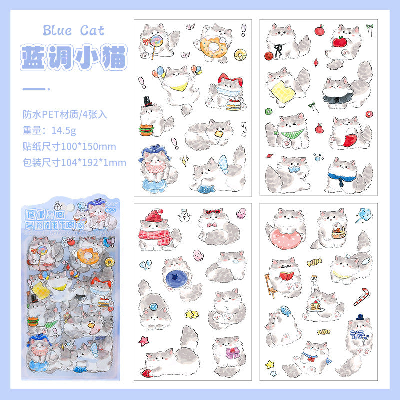 Set of 4 Playful Cat Kawaii Kitty Planner Stickers Sheets Pack