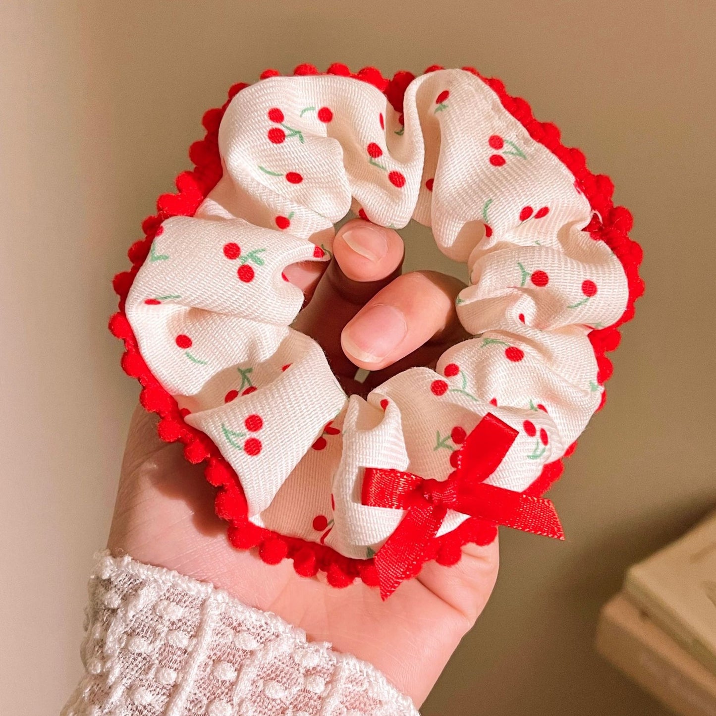 🎀 Strawberry & Bow Ruffle Scrunchies
