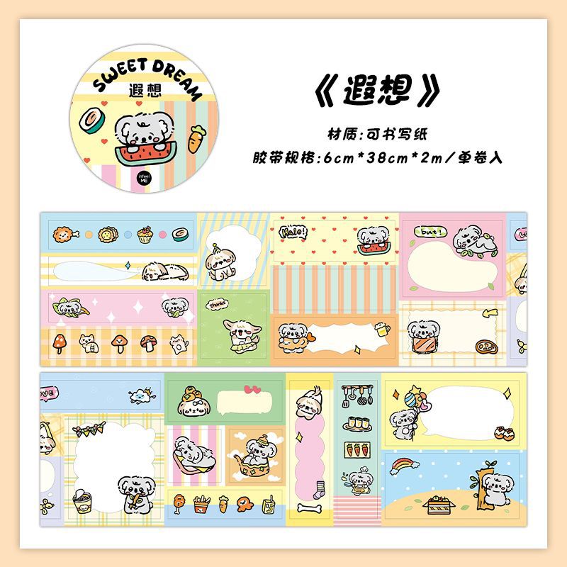 🎀 Pastel Memo Washi Tape Roll – Cute Writable Sticker Tape 🐻✨