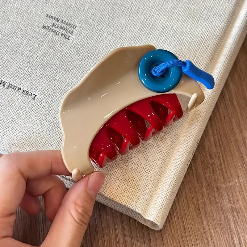 Button Beige Hair Claw Clip