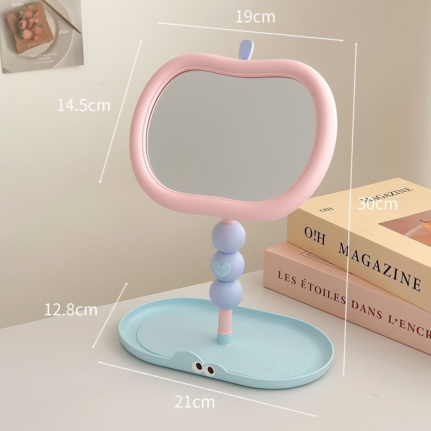 Kawaii Apple Beaded Vanity Mirror with Storage Tray 🎀🪞