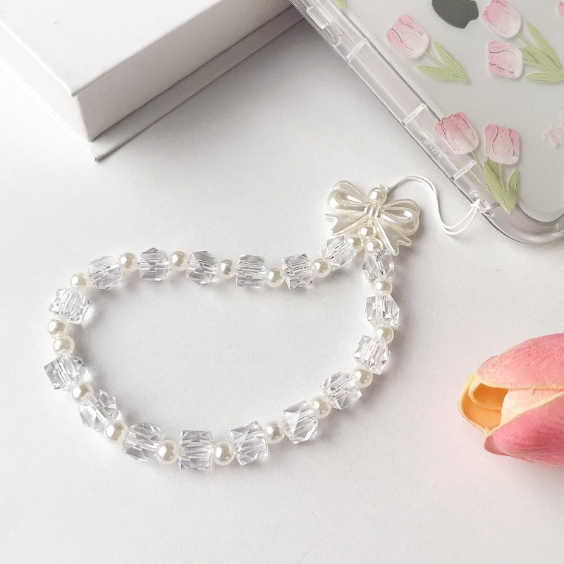 Pearl Bow Crystal Phone Charm Tag