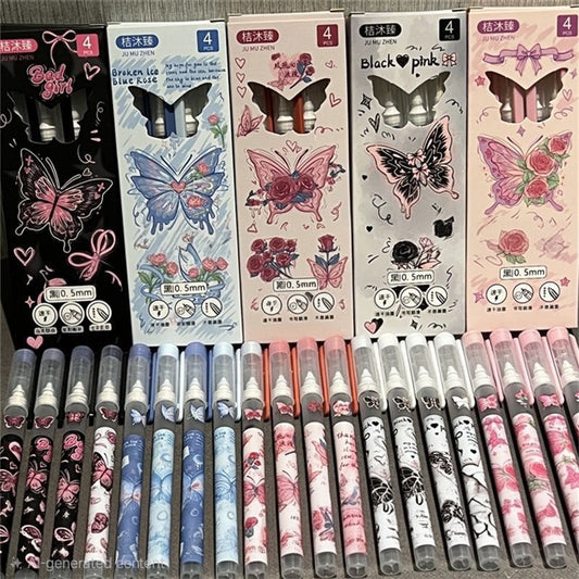 🦋 Butterfly Blossom 0.5mm Gel Pen Set (Pack of 4 Pens)
