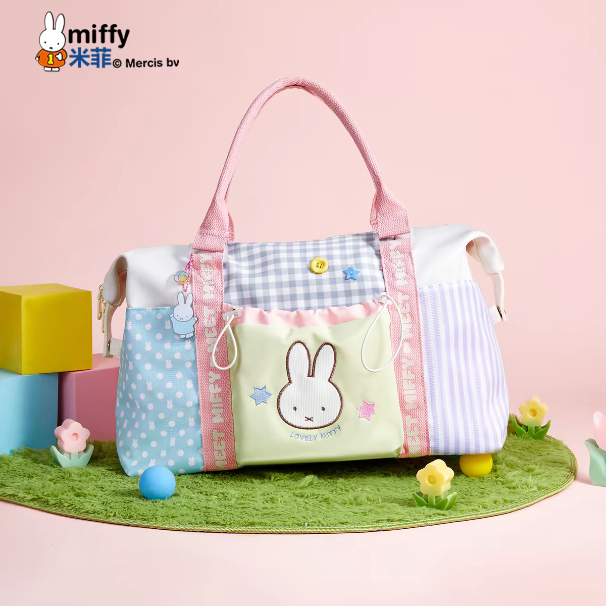 Pre - Order Miffy Official Merch Patchwork Travel Duffle Bag