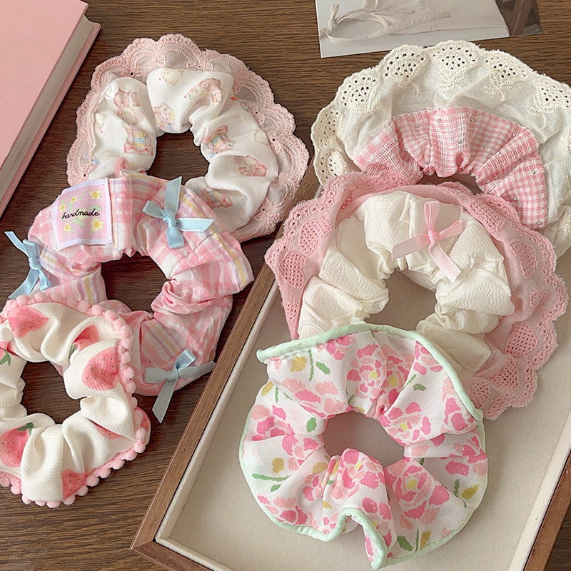 Pink Pastel Princess Lace Scrunchies
