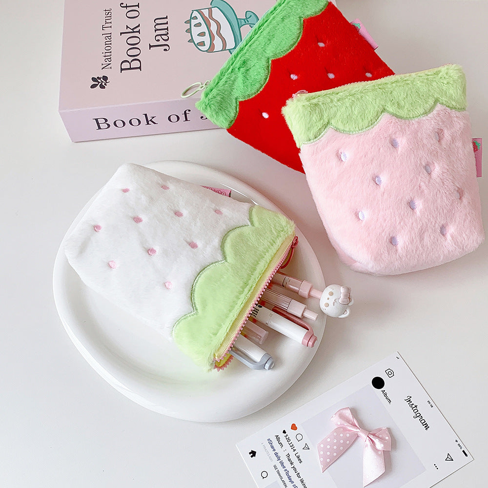 Strawberry Plush Zipper Pouch