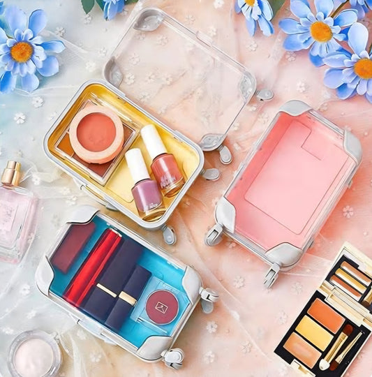 ✈️ Mini Suitcase Makeup Organiser — Travel Chic Edition 💄