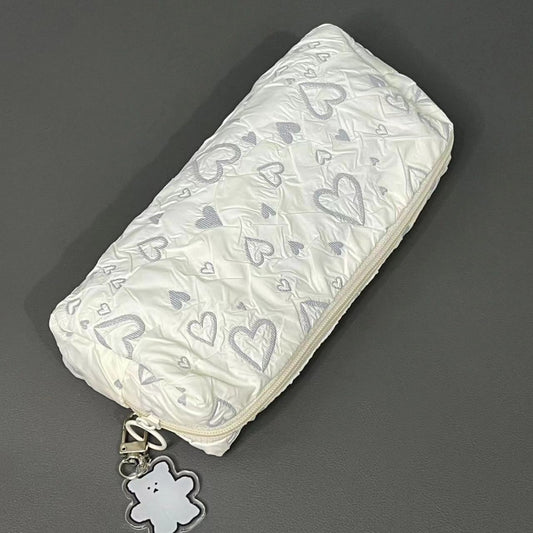 Puffy Hearts Quilted Pencil Pouch 🤍☁️