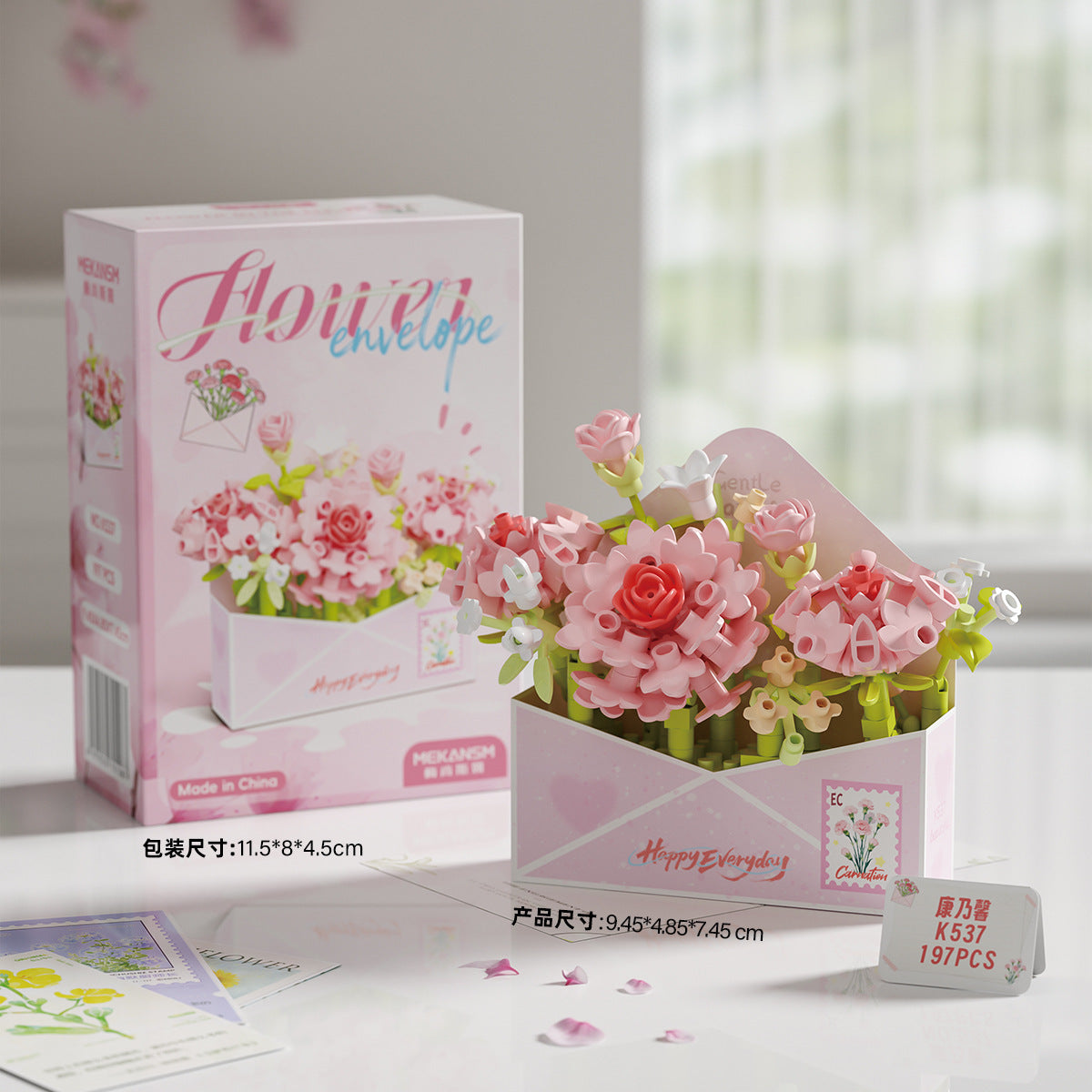 Mini Flower Envelope Building Block Set – Cute DIY Floral Bouquet