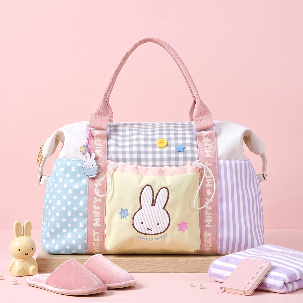 Pre - Order Miffy Official Merch Patchwork Travel Duffle Bag