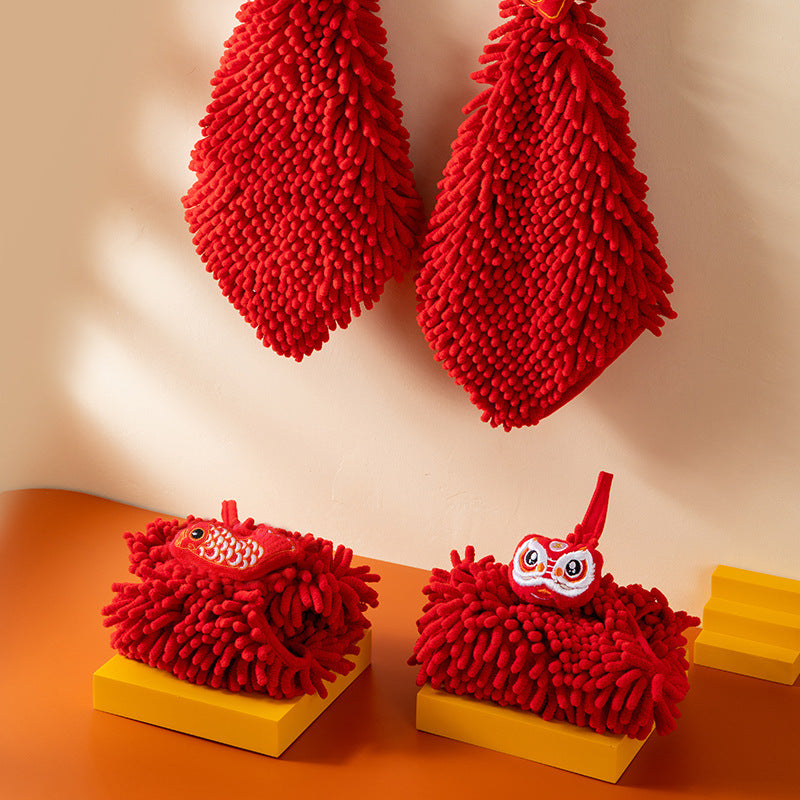 Lucky Red Chenille Hanging Towel