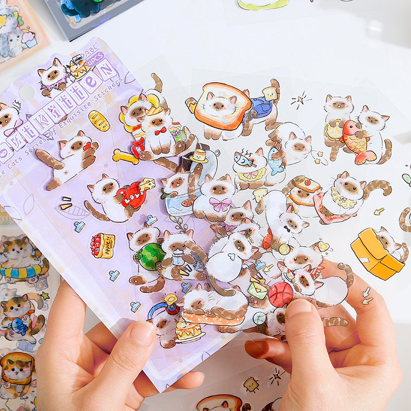 Set of 4 Playful Cat Kawaii Kitty Planner Stickers Sheets Pack