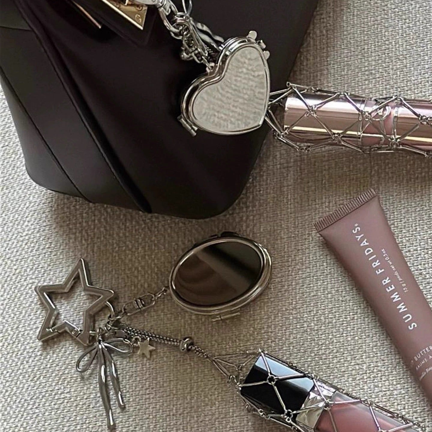 Viral Elegant Mirror Lipstick Bag Charm Holder Keychain Accessories