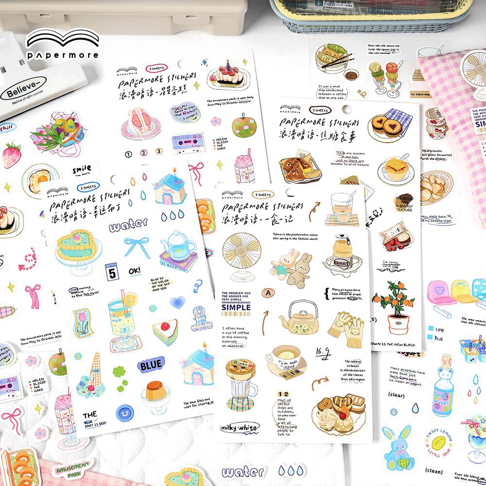 🌈 Papermore Set of 2 Aesthetic Sticker Sheets Set ✨📒🍰