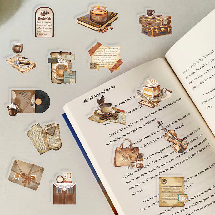 PS2 - Set of 50 Vintage Coffee & Book Transparent Sticker Pack