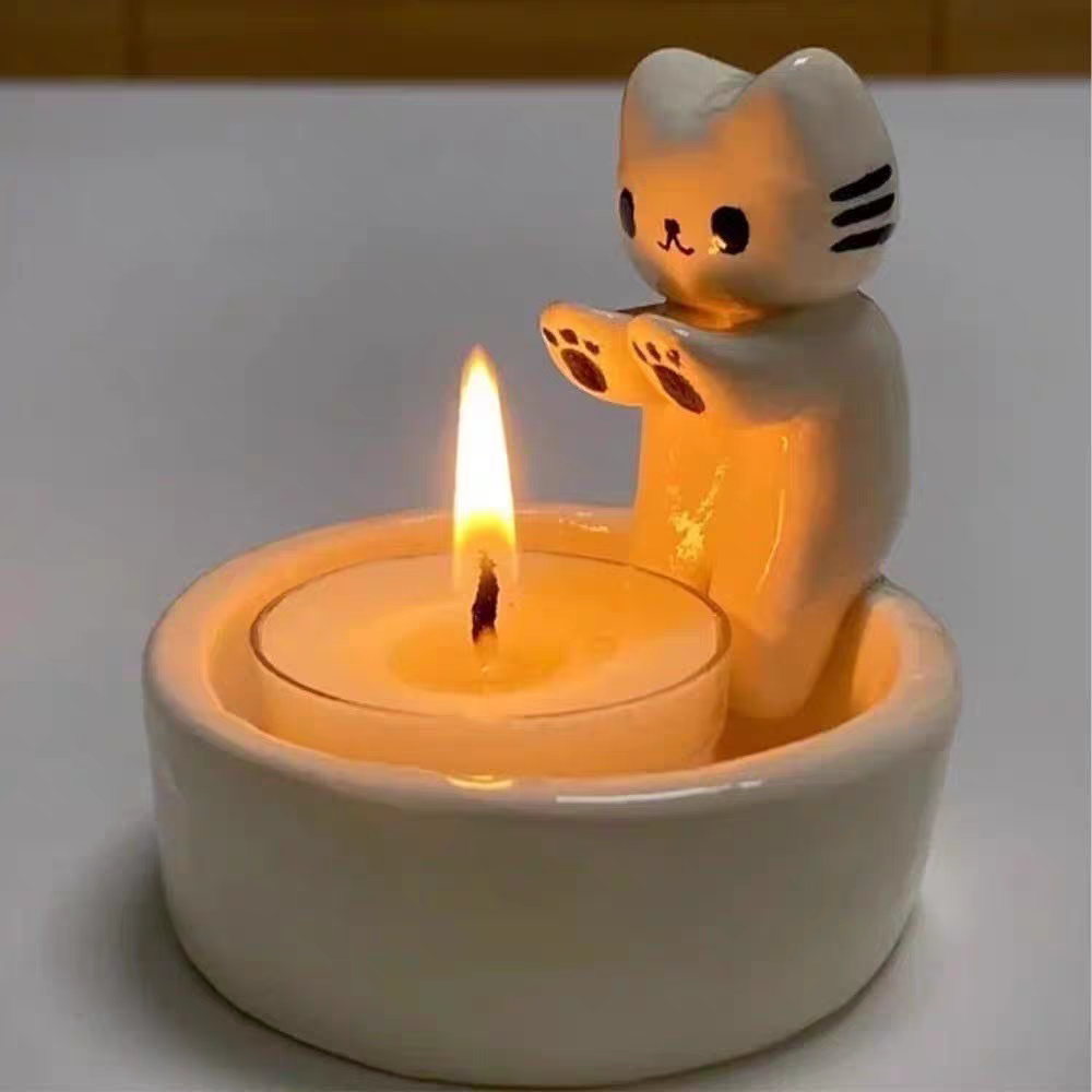 Cute Cartoon Tea Light Kitten Candle Holder