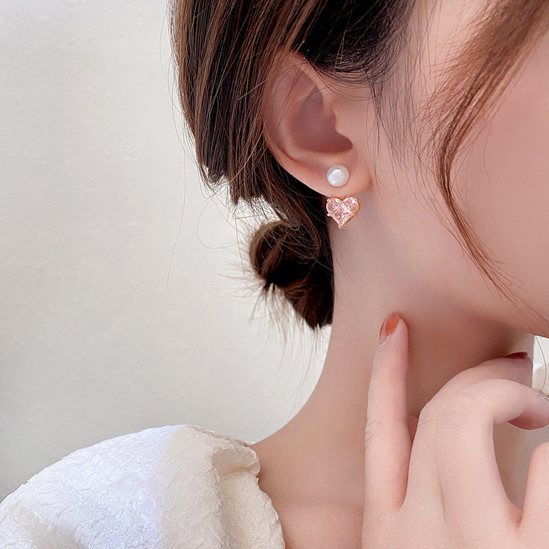 PS22 Korean Pink Crystal Heart Earrings