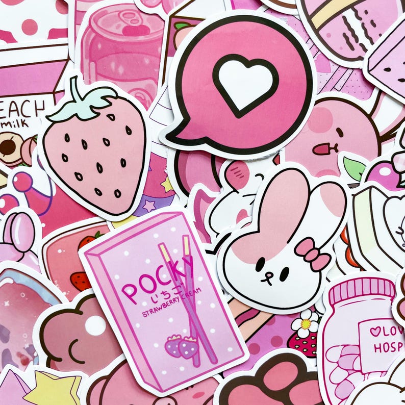 PS16 Set of 50 Pink Kawaii Candy & Sweeties Sticker Pack