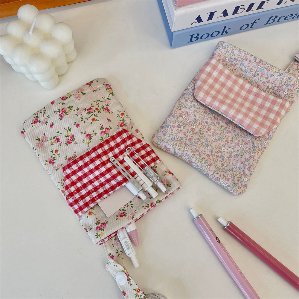 🌷 Floral Gingham Pocket Pens and Pencils Pouch
