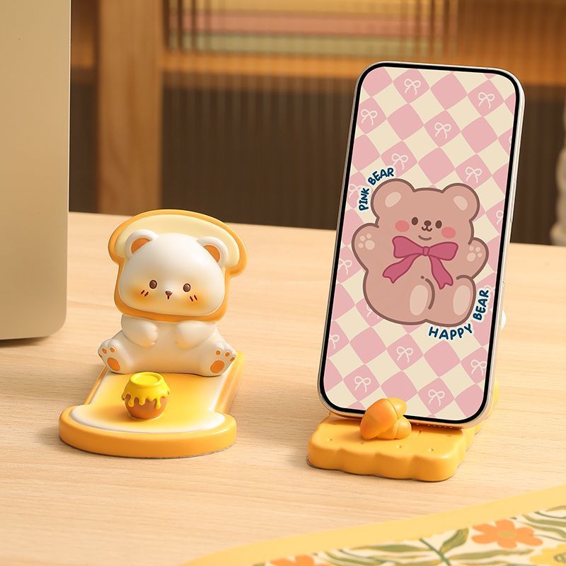 Kawaii Bear & Toast Phone Stand 🧸🍞 | Cute Desktop Mobile Holder