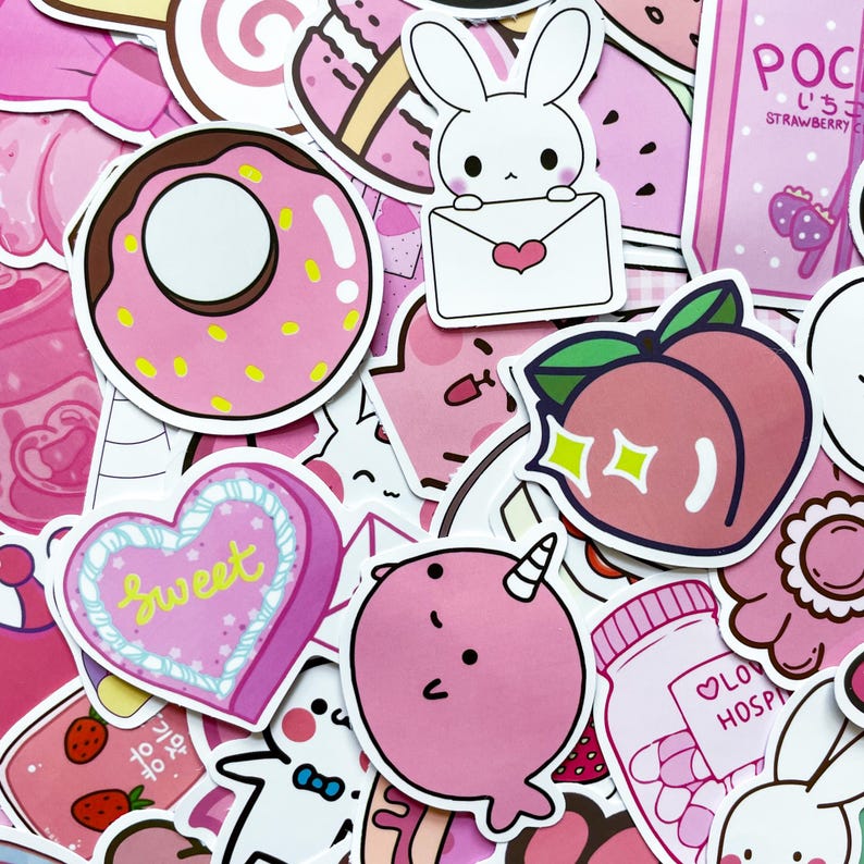 PS16 Set of 50 Pink Kawaii Candy & Sweeties Sticker Pack