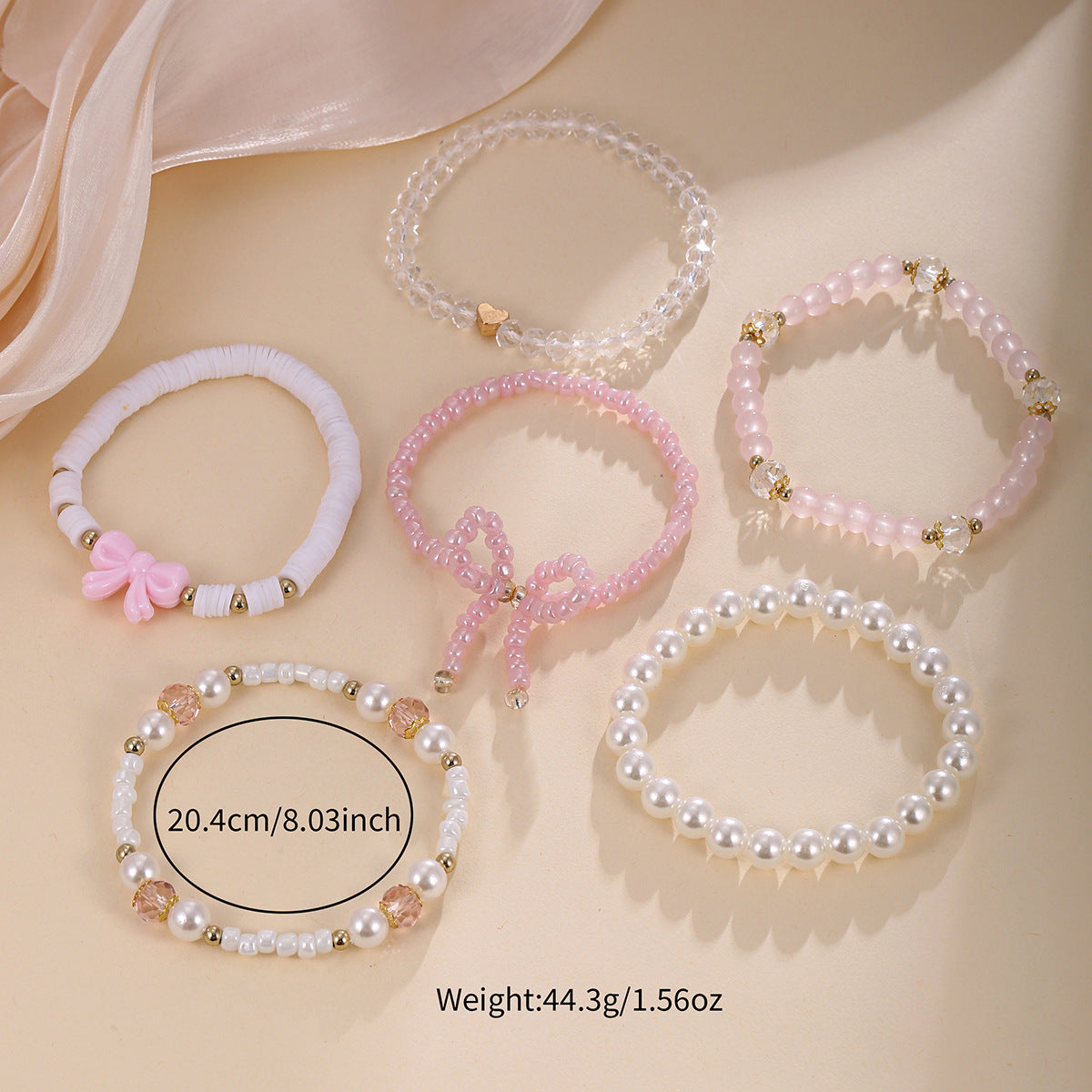 Set of 6 Pastel Pearl & Pink Bow Bracelet Collection ✨