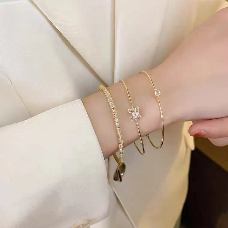 Set of 3 Luxe Minimal Gold Bangle Trio