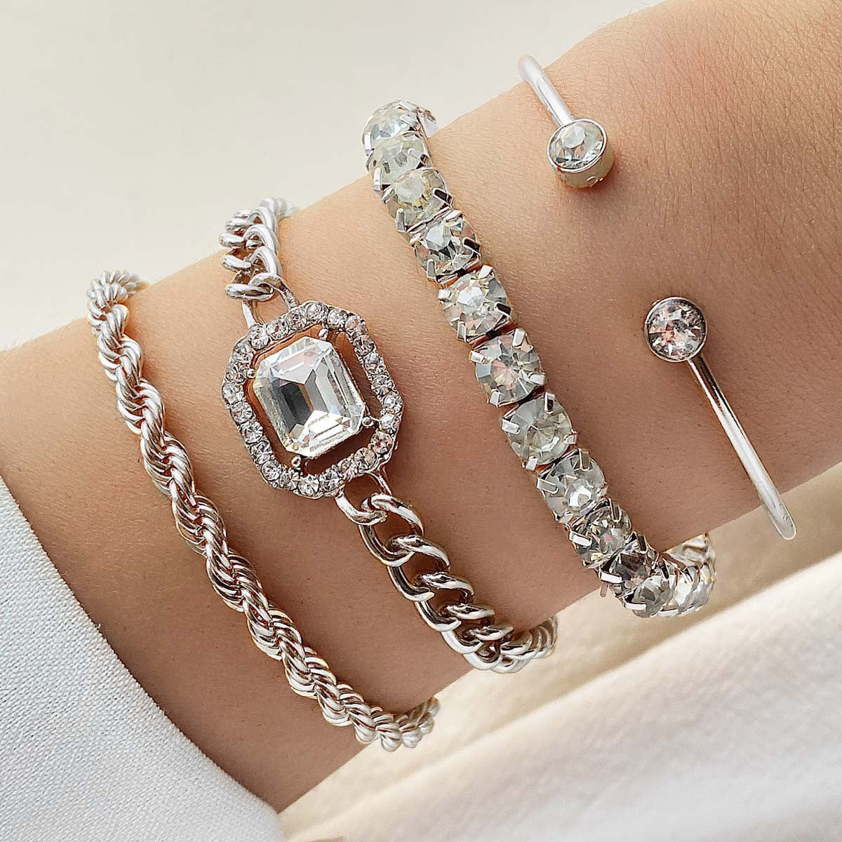 Sparkly Set of 4 Stone Bracelets