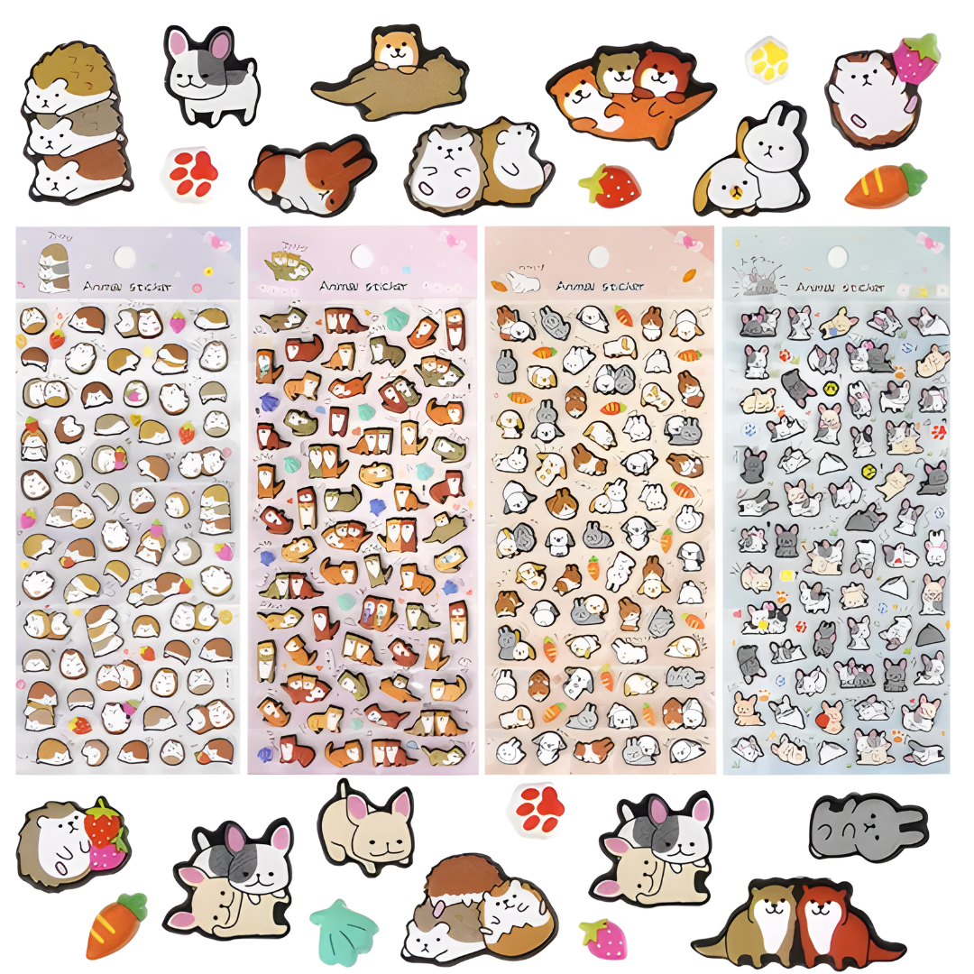 Kawaii Animal 3D Sticker Sheet 🐱🦦🐰🍓