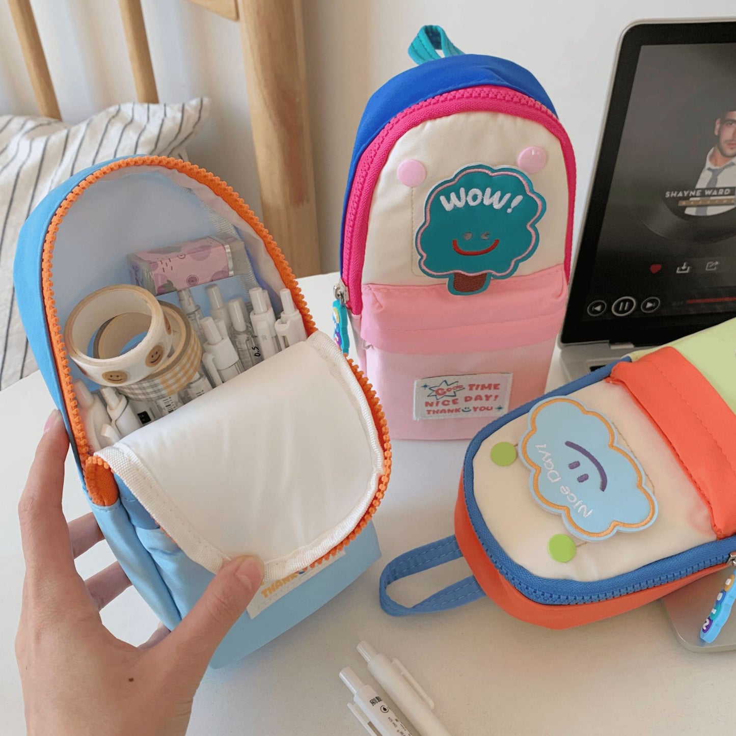 Cute Cloud & Star Pencil Case Pouch – Kawaii Multi-Pocket Stationery Case Multipurpose Organiser