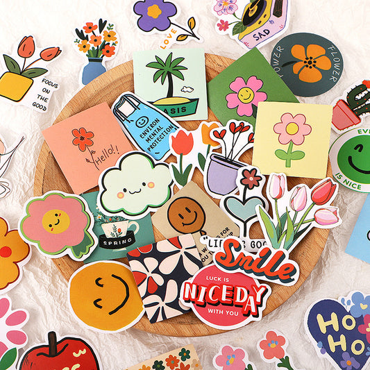PS24 Pack of 74 🌷 Cute Floral & Happy Vibes Stickers Pack