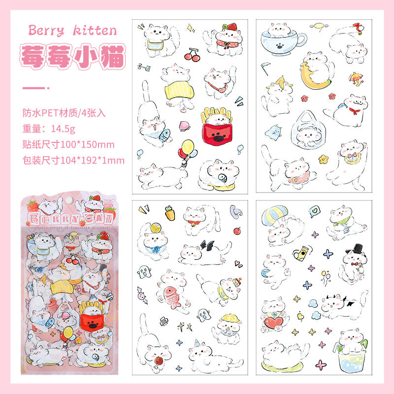 Set of 4 Playful Cat Kawaii Kitty Planner Stickers Sheets Pack