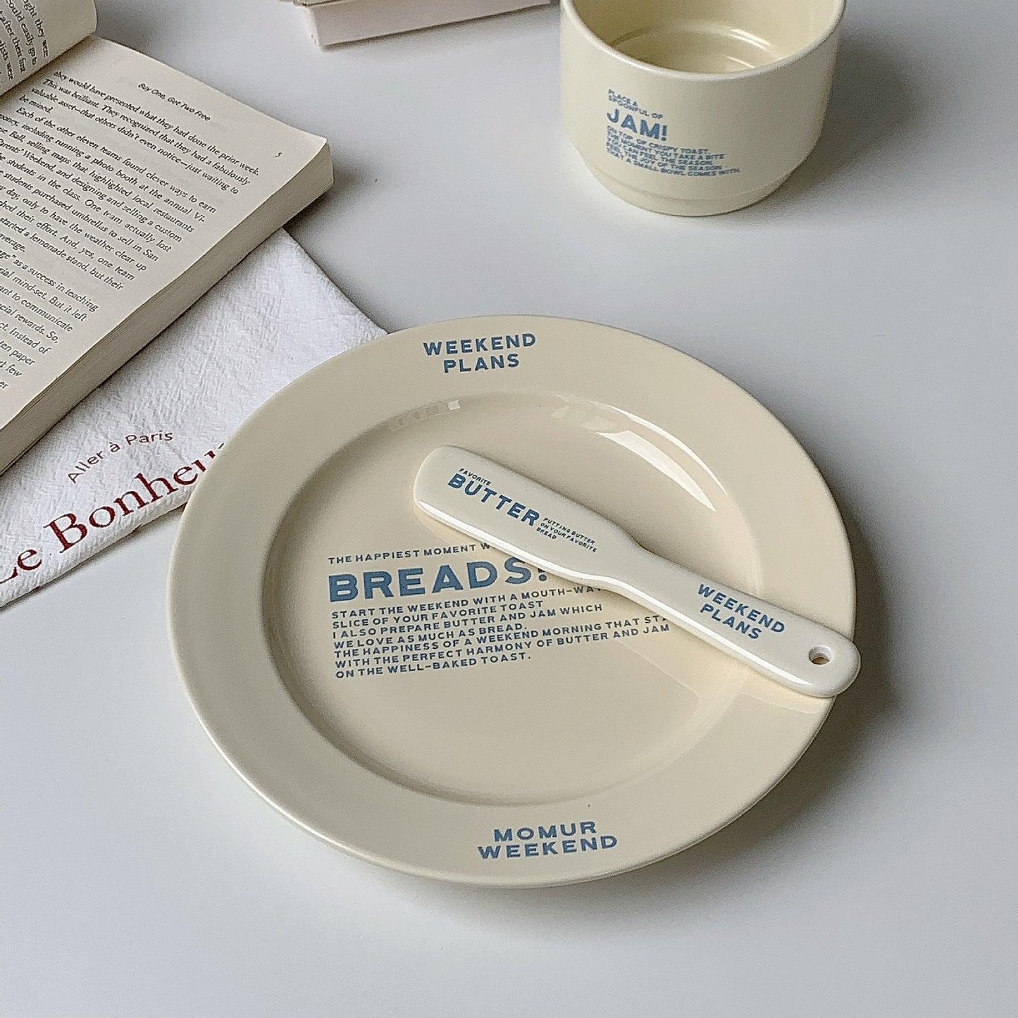 Weekend Plans Ceramic Breakfast Bread, Jam, Cheese, Butter Plate Cup 🍞☕✨