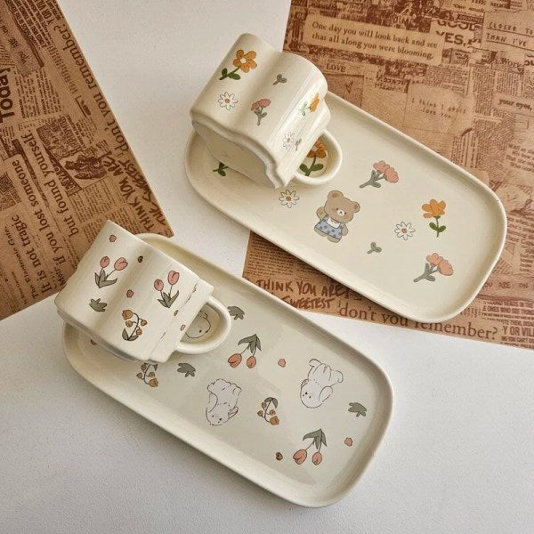 Pre - Order Cute Ceramic Mug Cup and Snacks Plate