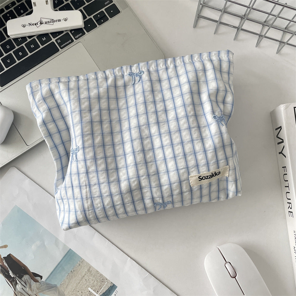Bow Blue Gingham & Stripe Cosmetic Pouches 🩵🎀