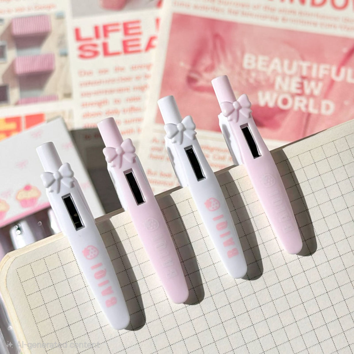 🎀 Strawberry Bow 4 Pens Set 🍓🖊️