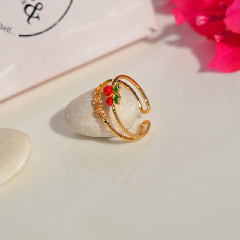 Korean Cherry Kiss Adjustable Ring
