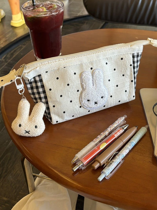 Miffy Polka Dot Canvas Utility Pencil Pouch with Plush Charm 🐰🤍